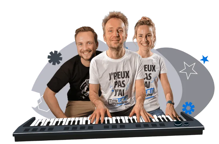 L’équipe MyPianoPop&nbsp;: Edouard, Cyrille et Anaïs au clavier