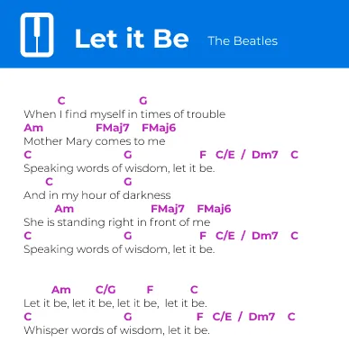 Paroles et Accords en notation internationale des notes de musique Let It Be - The Beatles