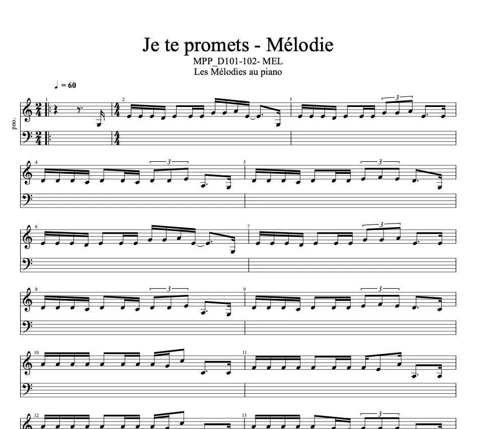 partition de piano Je te promets de Johnny Halliday, pour débutants