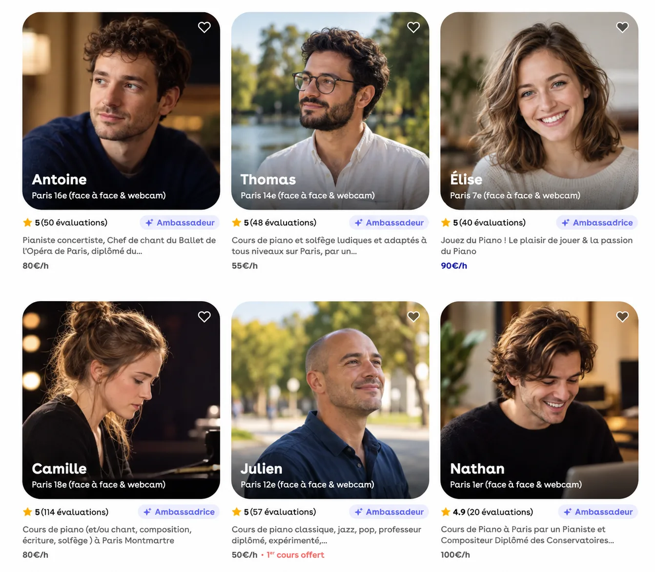 Annonces de professeurs de piano à Paris, de 50 à 100 € de l'heure