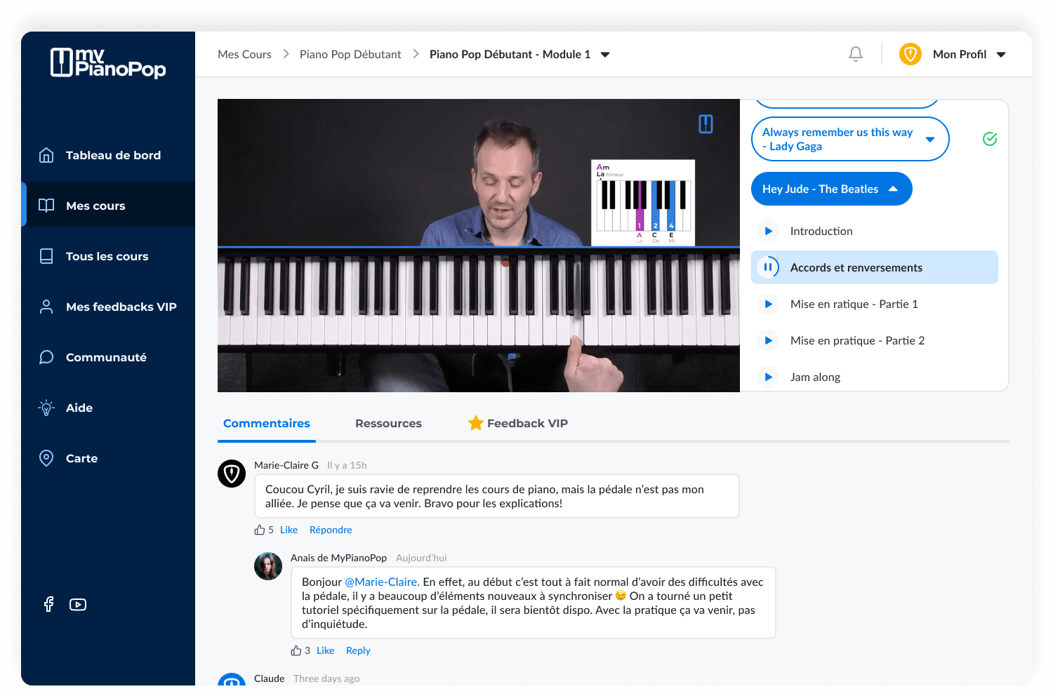 La plateforme MyPianoPop sur ordinateur